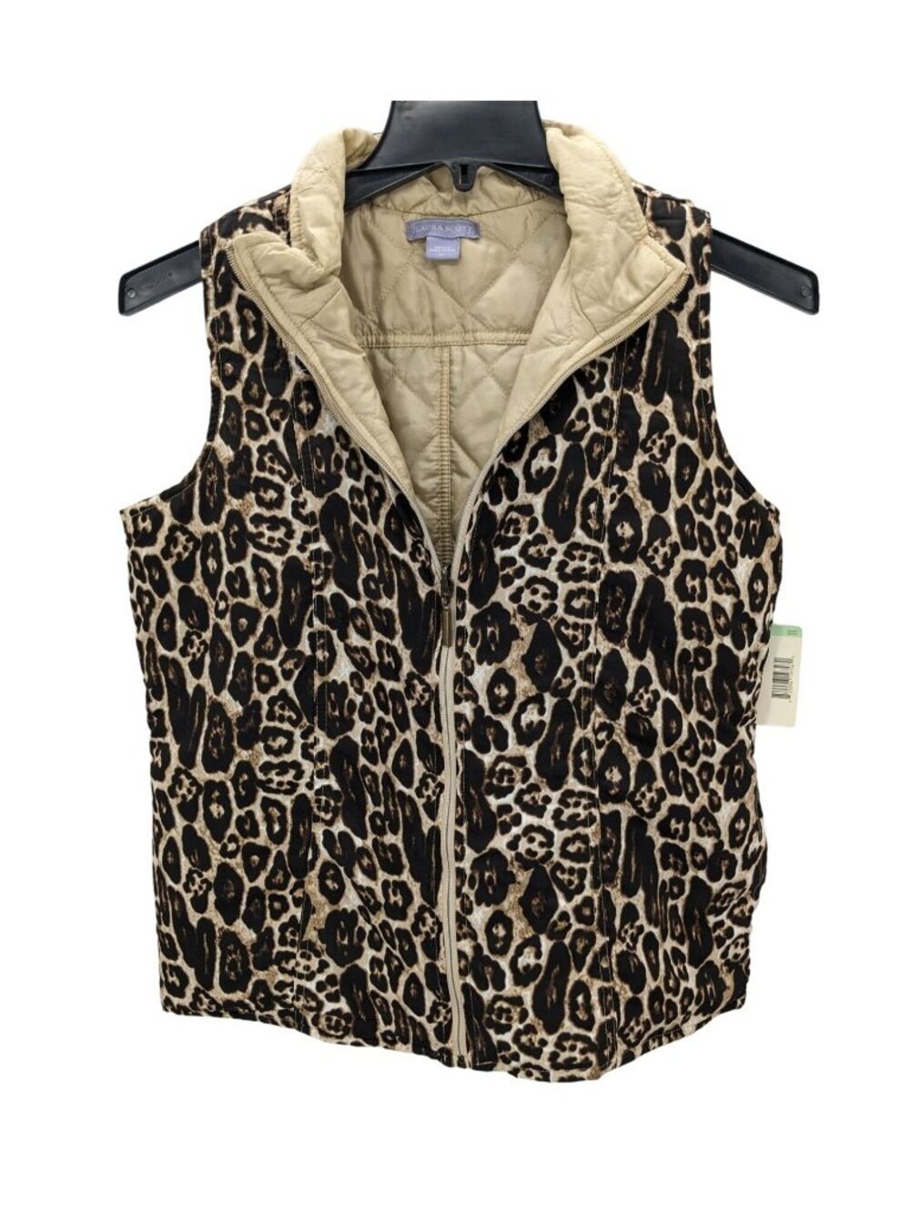 Vtg Reversible Leopard Quilted Vest Full Zip Statement Layering Baddie Y2K Small